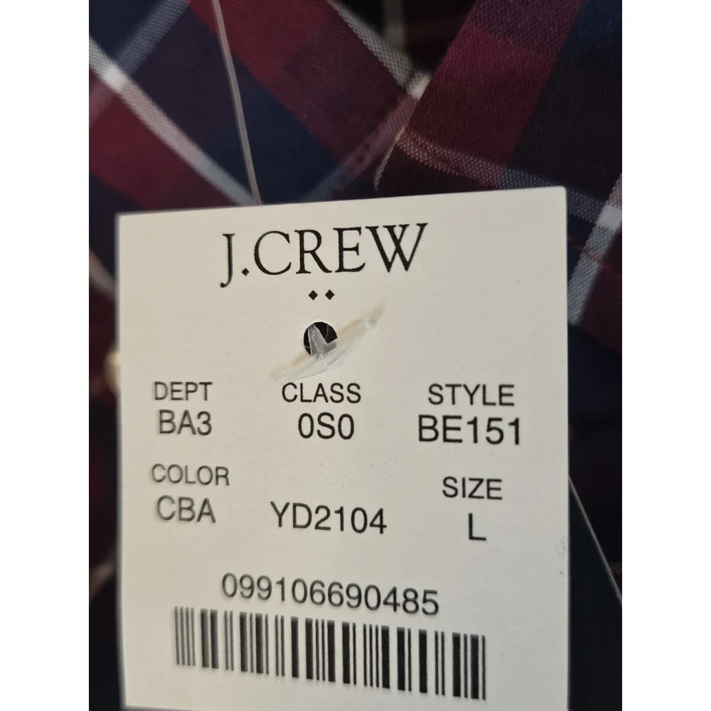 J Crew‎ Performance Stretch Shirt Men's L Long Sleeve Blue Red Check Wicking NEW